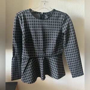 Ann Taylor Black and Gray Checkered Top